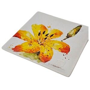 Dean Crouser Big Sky Carvers Watercolor Tiger Lily Snack Bread Plate Square 7"‎